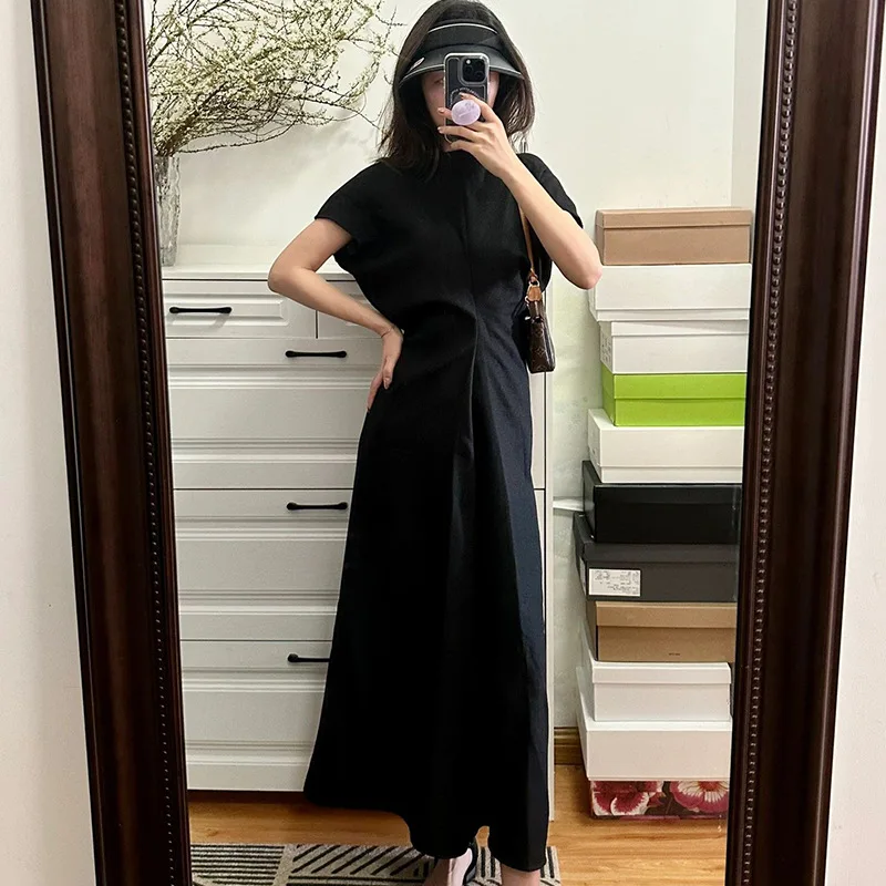 Robe cintrée en mélange de lin et de laine légère, style long, vêtements décontractés pour femmes, nouvelle collection été 2023