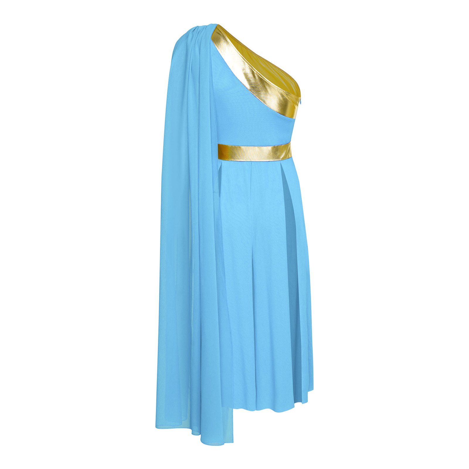 Costume de spectacles de danse de Ballet pour femmes, robe tunique asymétrique épaule dénudée avec drapé, ourlet fendu métallique brillant