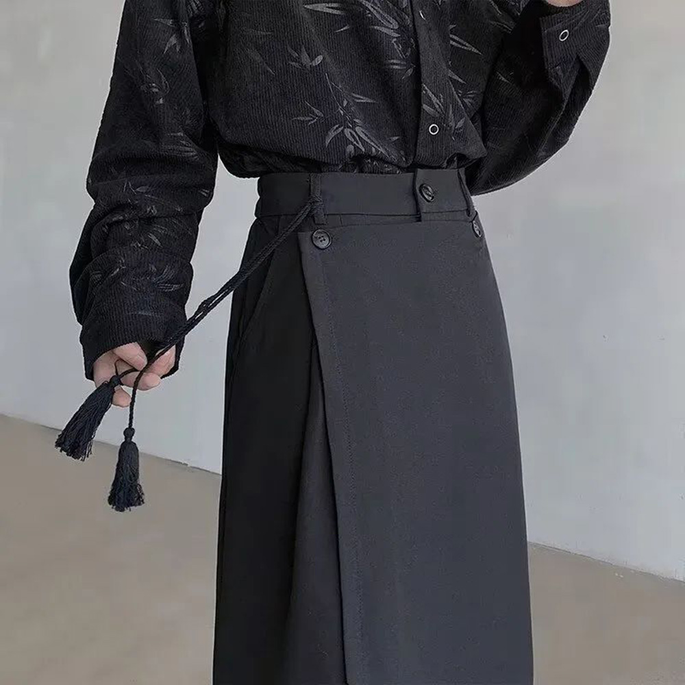 Jupe pantalon Double couche pour hommes, pantalon de samouraï gothique, Style foncé japonais, décontracté, Hakama, jambes larges, vêtements pour hommes, 2024