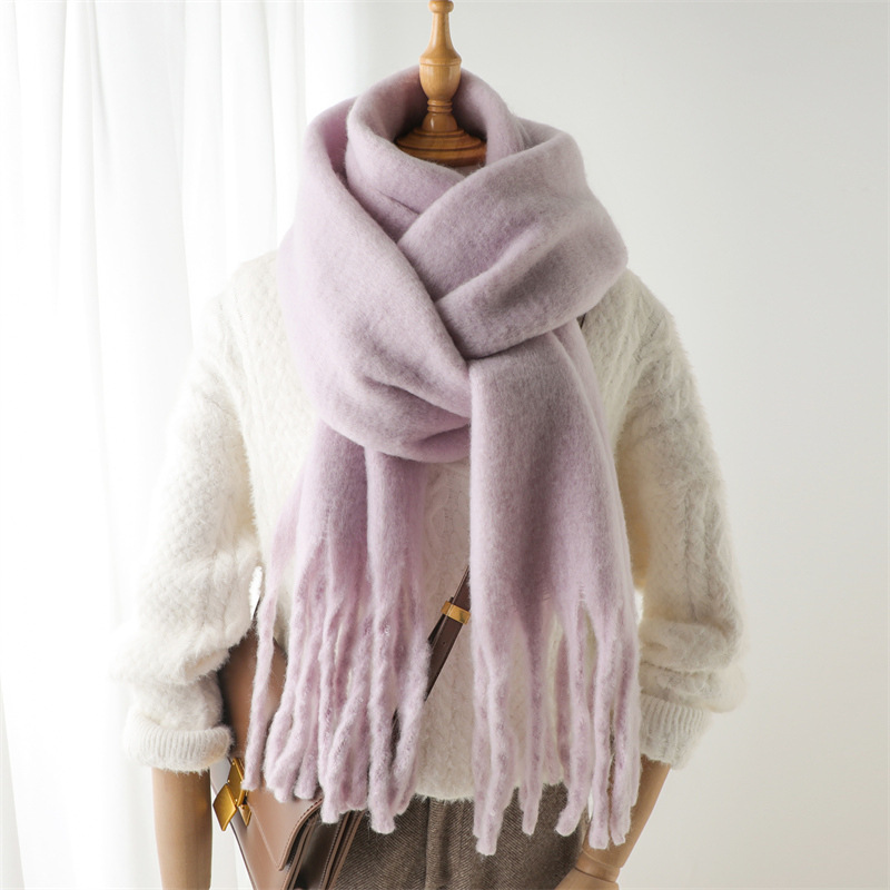 Mahair arc-en-ciel hiver Design de mode femmes couverture écharpe marque de luxe épaissir chaud foulards gland foulard cachemire châles