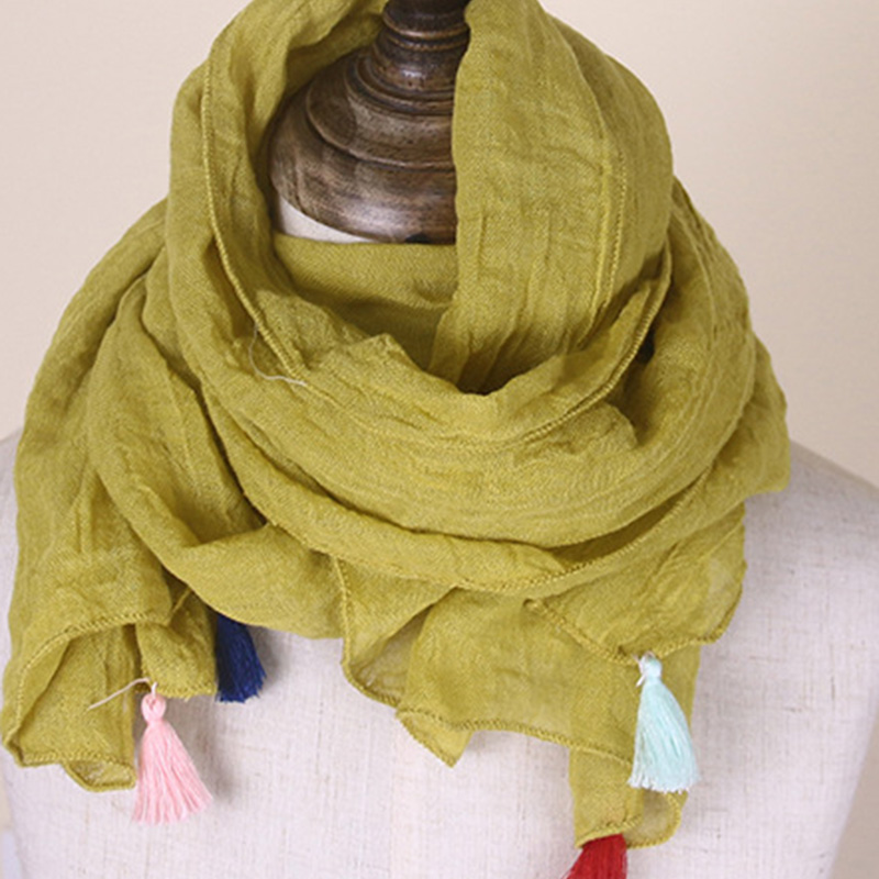 Écharpe de couleur unie pour enfants, nouvelle Version coréenne, glands sauvages, doux et respirant, en coton et lin, châle chaud pour garçons et filles, E12, printemps