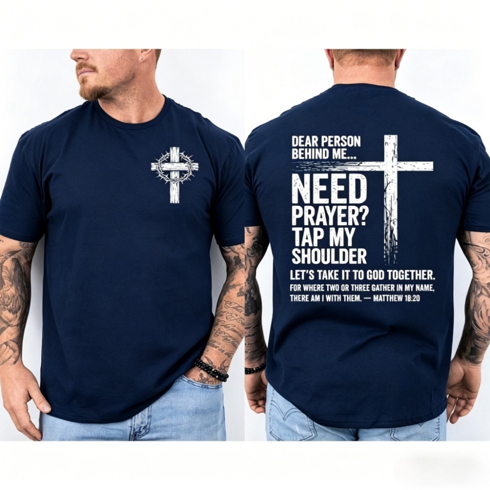 T-shirt « Chère personne derrière moi » avec impression rétro croix chrétienne double face « Prends la main » pour homme, vêtements décontractés