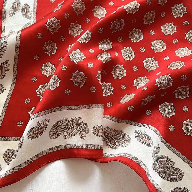 Foulard carré rouge 100% soie 53CM, pour vacances, petite tête, cou, Hijab pour femmes, foulard Bandana en soie de haute qualité