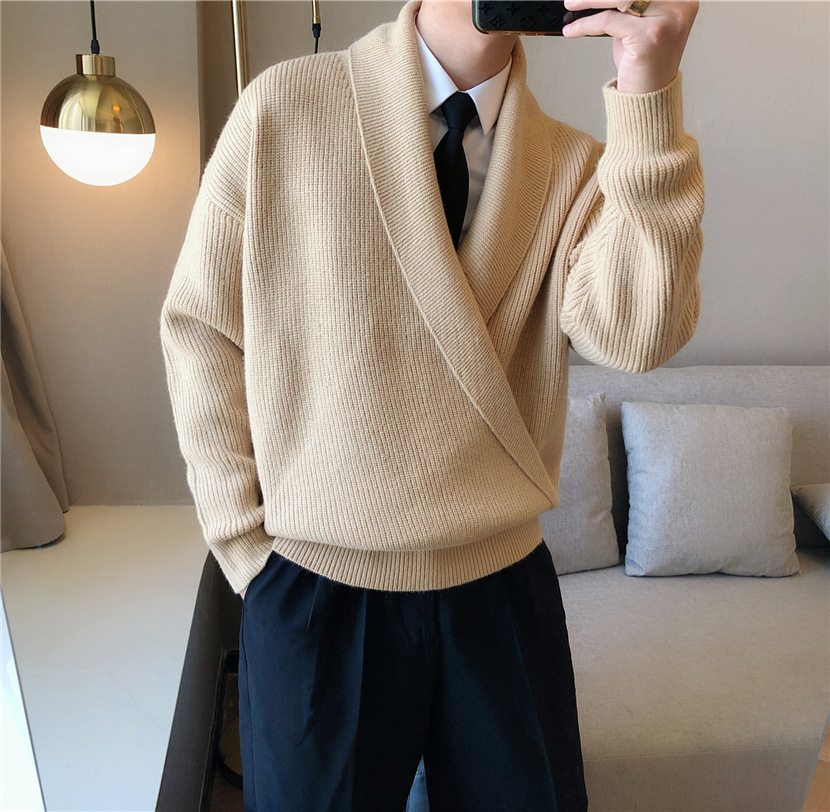 Pull coréen à col en V pour hommes, grand document solide, pull de personnalité, tendance de la mode, pull décontracté paresseux, manteau d'automne et d'hiver
