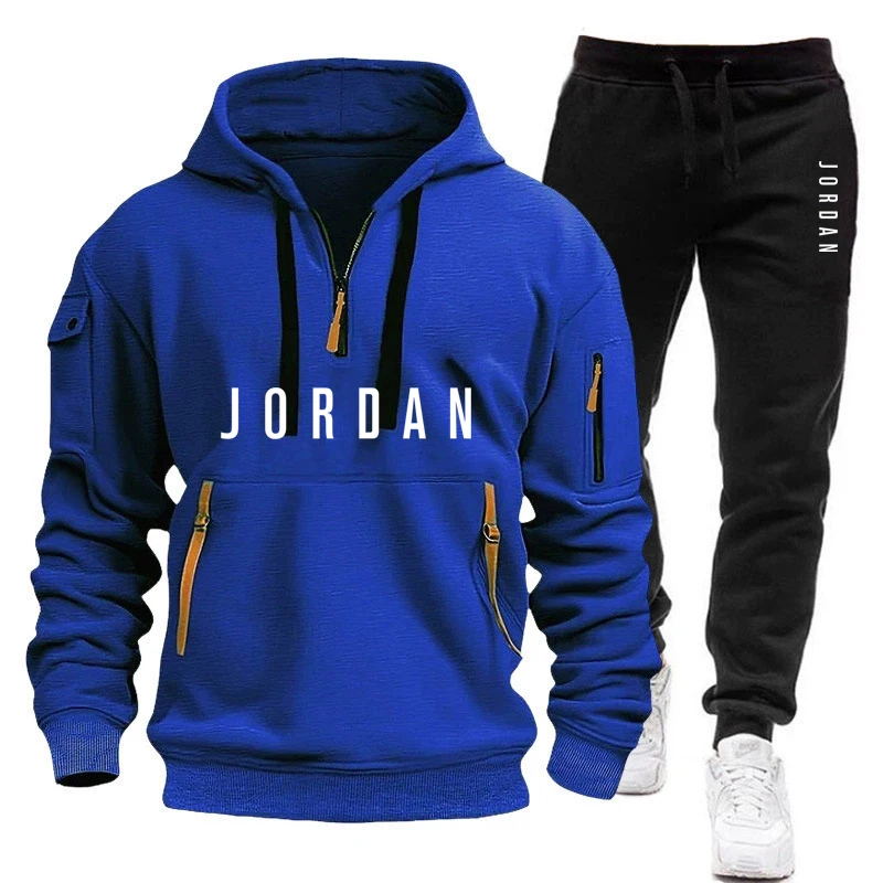 Ensemble sweat-shirt pour hommes, ensemble à la mode et décontracté, vêtements de sport et pantalons épais coupe-vent pour hommes, ensemble 2 pièces, automne et hiver