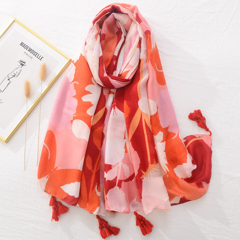 Nouvelle marque de mode léopard Floral gland Viscose châle écharpe dame luxe Pashmina Hijabs et enveloppes Foulard musulman Sjaal 180*90Cm