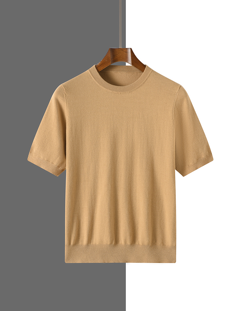 T-shirt en soie et laine mélangées pour homme, nouvelle collection été, manches courtes, confortable, respirant, tricoté, décontracté, fin, hauts pour homme