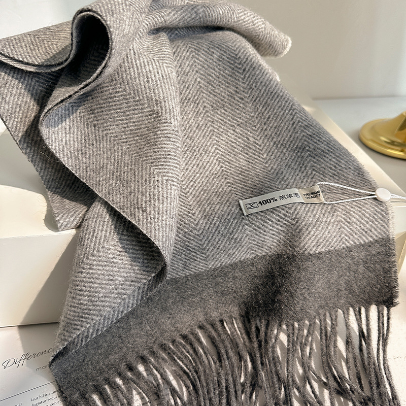 2025 nouvelle couleur unie rayures hiver chaud écharpe femmes foulards adultes foulards pour dames 100% laine écharpe femmes mode laine Wrap