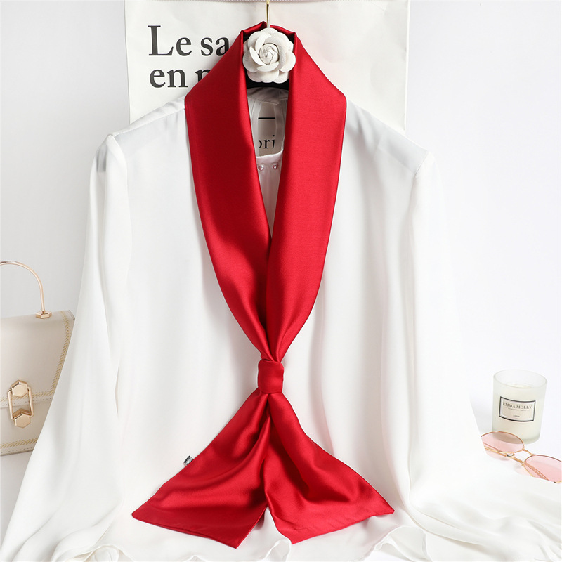 Foulard Long en Satin de soie pour femmes, écharpe de couleur unie, bandeau de mode, sac, écharpe, 14x145CM, 2023