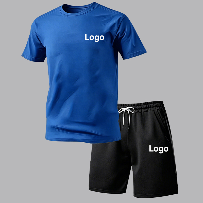 Ensemble 2 pièces personnalisé pour homme : T-shirt et short de sport respirant, léger et confortable à manches courtes pour l'été