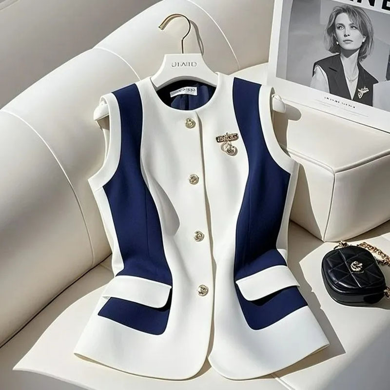 Mode coréenne contraste gilet veste femmes 2025 nouveau femme gilet en vrac printemps automne sans manches gilets manteau dames décontracté hauts