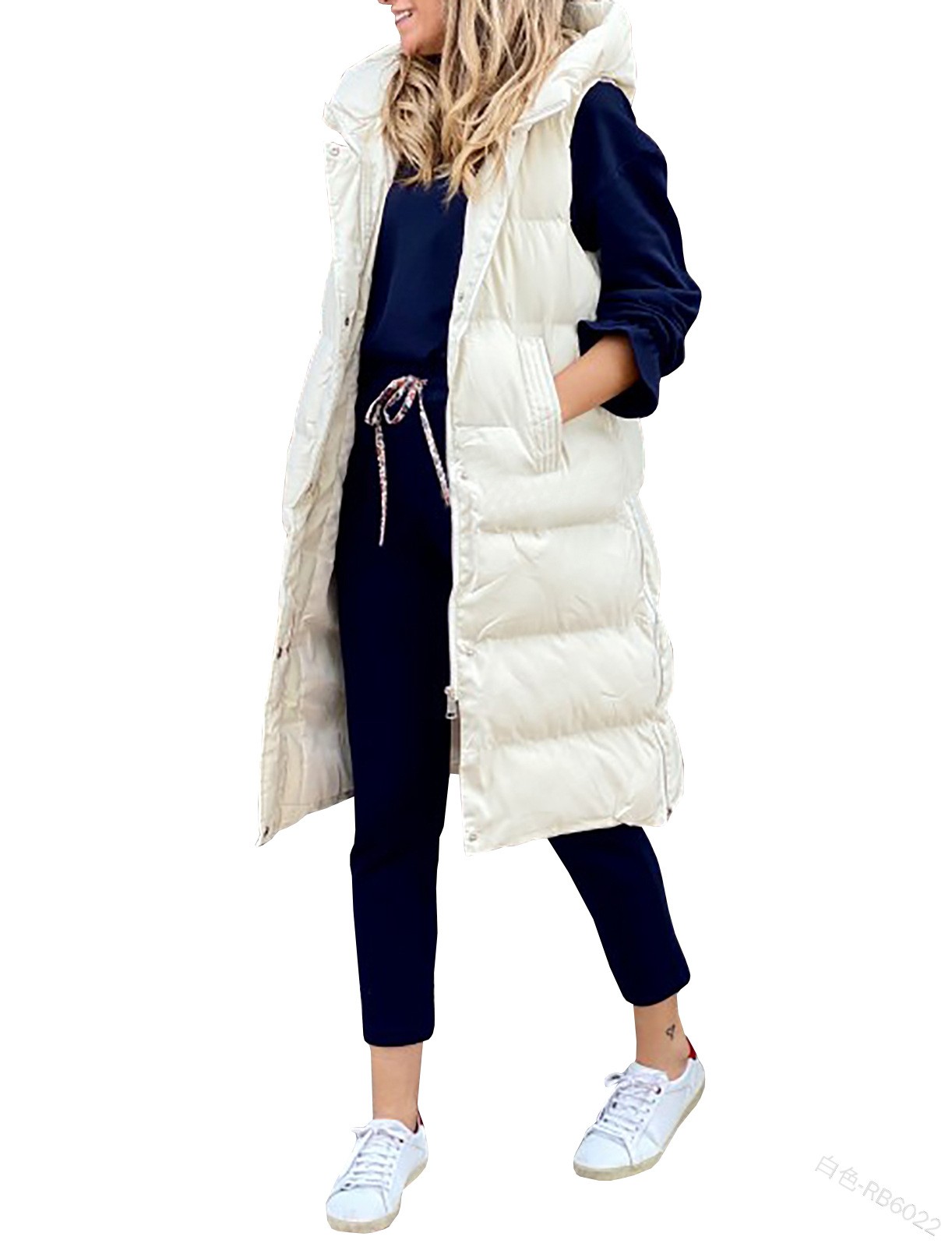 Femmes manteau Long gilet avec capuche automne hiver sans manches chaud coton vers le bas manteau gilet matelassé gilet doudoune vêtements d'extérieur 5XL