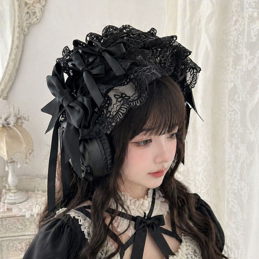 Bandeau Lolita en dentelle avec nœud, style gothique Y2K, pour fille, punk, à volants, accessoires de costume de cosplay anime