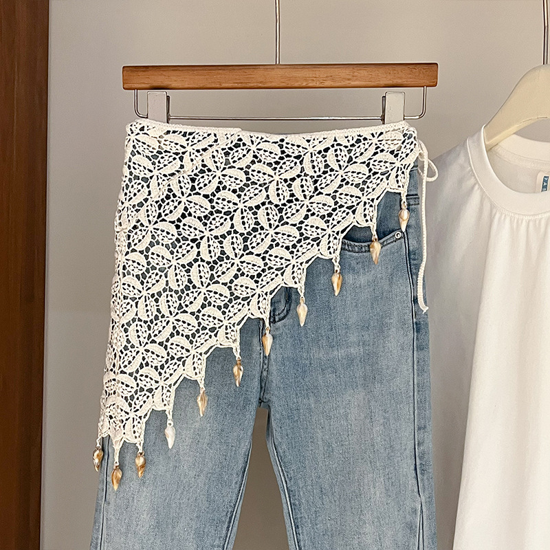 Foulard triangulaire en dentelle, ceinture large pour jeans, écharpe triangulaire de taille, écharpe en soie idyllique à superposer sur une jupe