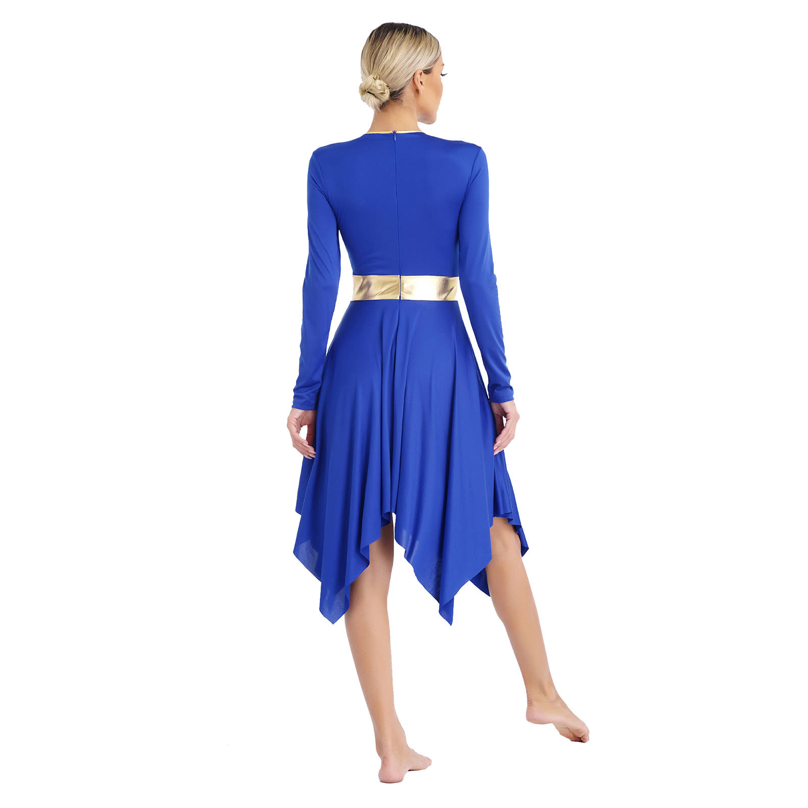 Robe liturgique pour femmes, sans manches, bloc de couleur métallique, Patchwork, Costume de danse lyrique, vêtements de danse