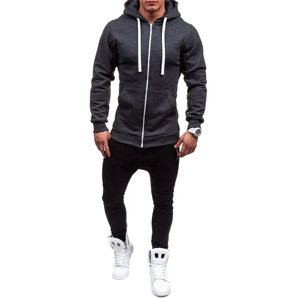Sweat-shirt décontracté à capuche avec fermeture éclair pour homme, Cardigan de couleur unie, vestes à capuche, printemps-automne