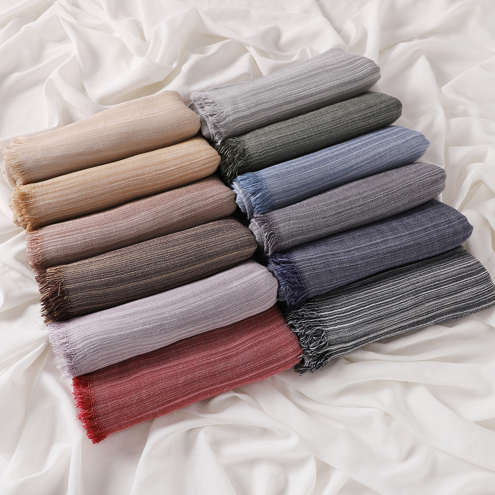 Nouveau Hijab en Rayonne de Haute Qualité, Style Rétro Plissé, pour Femmes Musulmanes, Foulard à Rayures, Châle de Ramadan, Bandeau, Turban Doux, Écharpes et Voiles