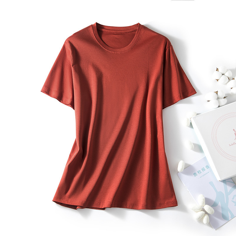 T-shirts en Soie de Mûrier et Coton pour Femme, Hauts Unis à Col Rond, Manches Courtes d'Été, T-shirts Basiques Doux, Style Ample, Mode Coréenne 2026