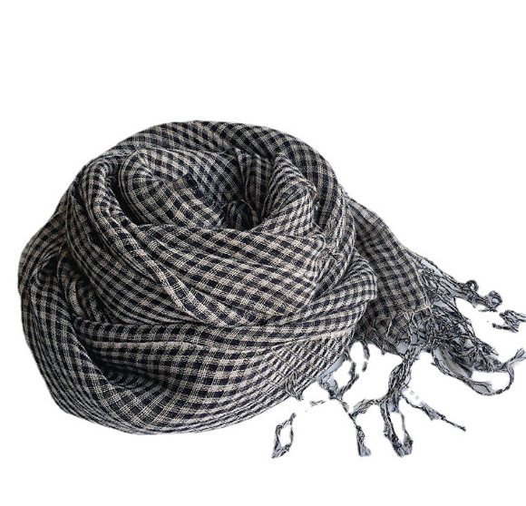Châle à carreaux en pansement de style japonais, 100% lin, petits châles à carreaux, enveloppes pashmina à carreaux noirs et blancs, été et printemps
