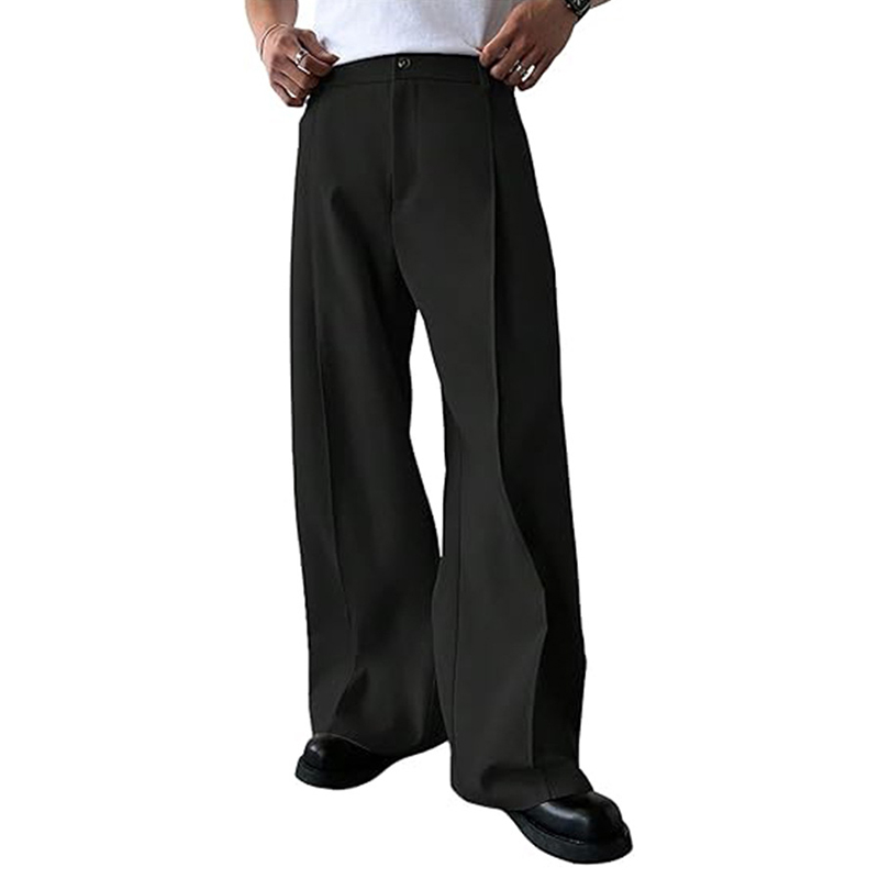 Pantalon décontracté pour homme, style streetwear, coupe ample, couleur unie, plissé, taille haute, droit, printemps-été