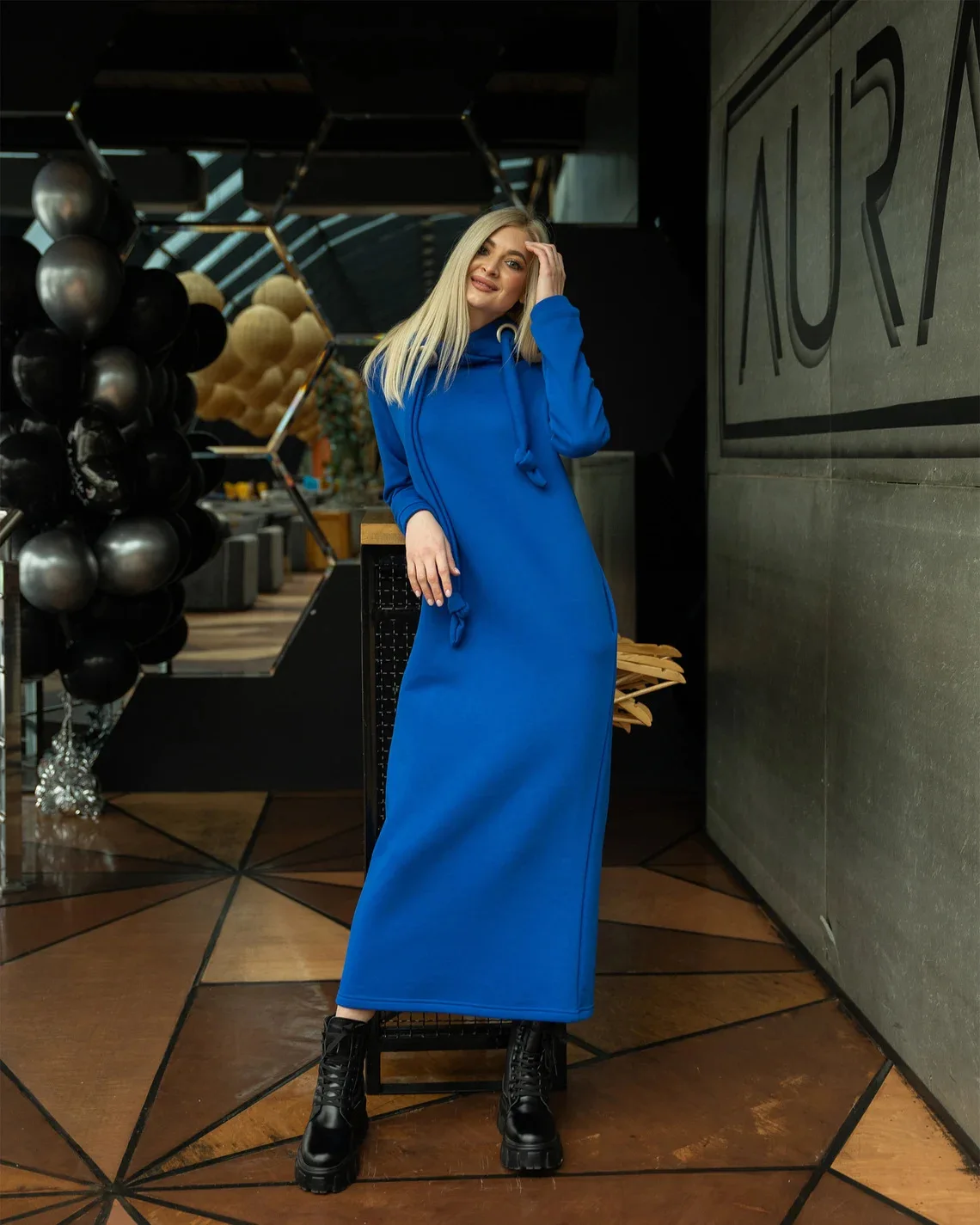 Femmes mode automne hiver nouveau ample grande tricoté à capuche longue robe velours à capuche robe tenue décontractée épissage robe chaude