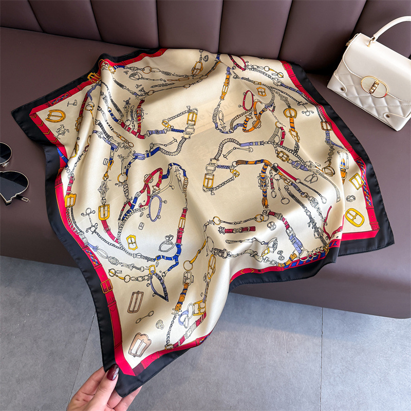 Foulard carré de luxe pour femmes, élégant, Hijab, tache douce, Imitation soie, châle imprimé chaîne pour voyage