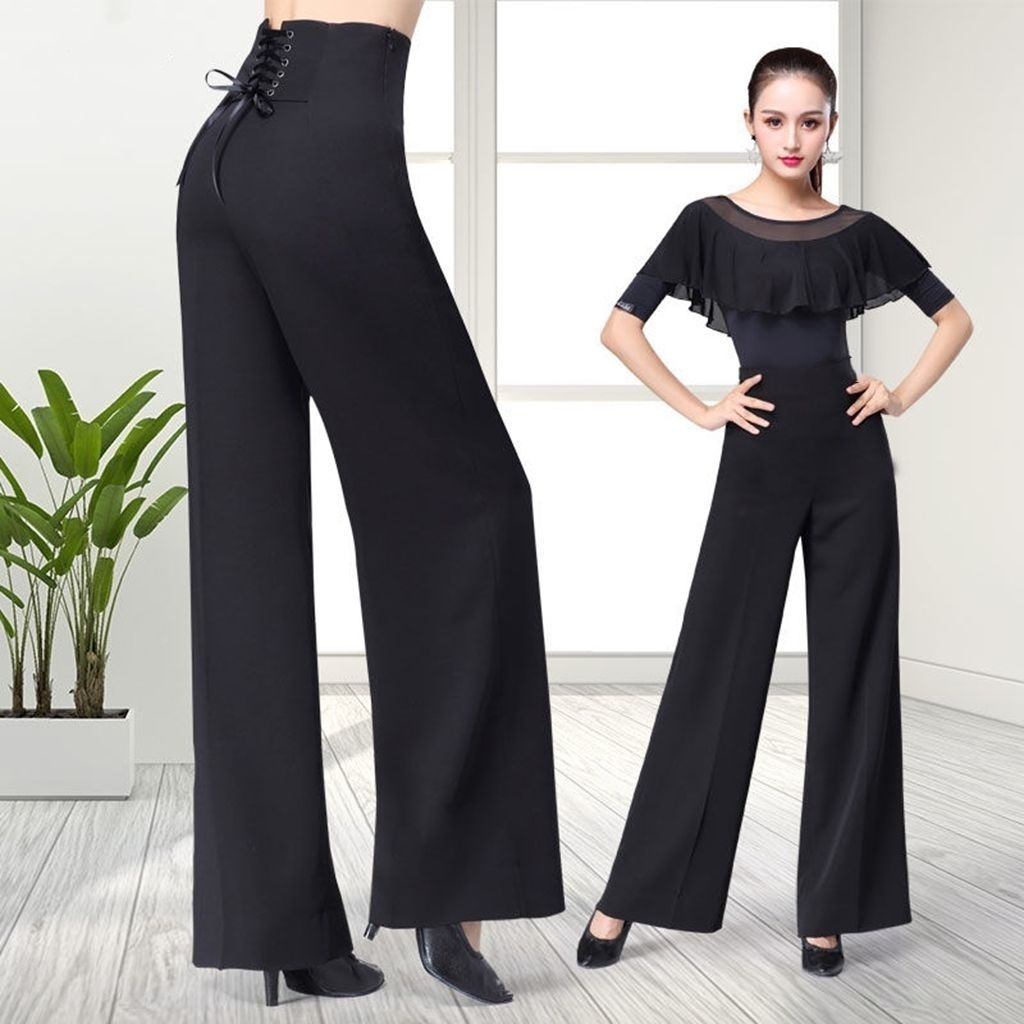Pantalon femme pantalon de danse latine danse moderne danse salle de bal pantalon à jambes larges dames taille haute décontractée pantalon en mousseline de soie ample