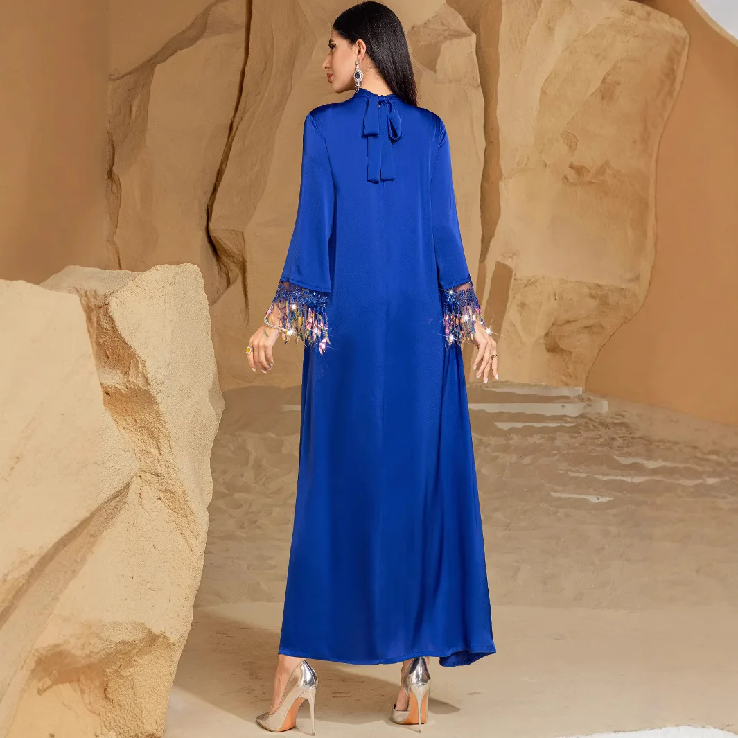 Luxe Satin diamants Abaya Jalabiya dubaï caftan Robe musulmane pour les femmes Eid Djellaba Ramadan Islam vêtements Robe Kebaya Robe