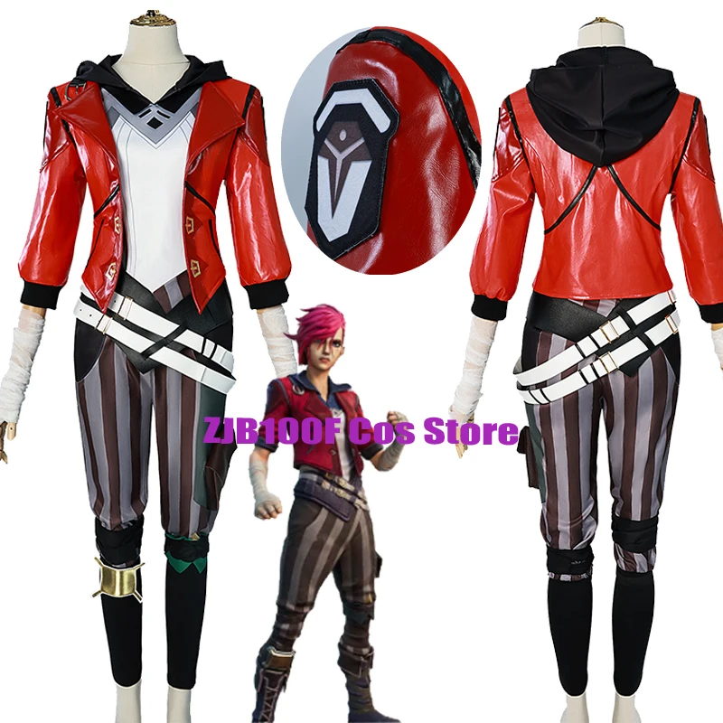 Vi Cosplay jeu LOL Arcane Costume Piltover Enforcer tenue Vi uniforme rouge perruque Costume Halloween carnaval jeu de rôle accessoires femme