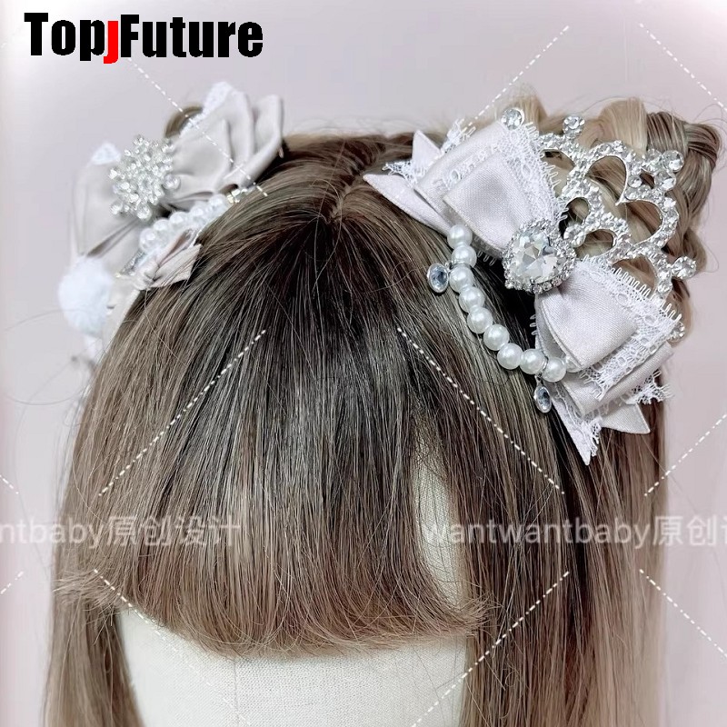 Ji System Subculture Imitation Rabbit Harajuku Goth Love Pearl Fluffy Lolita Steampunk Y2K Girl Women Hair Accessory Scarf