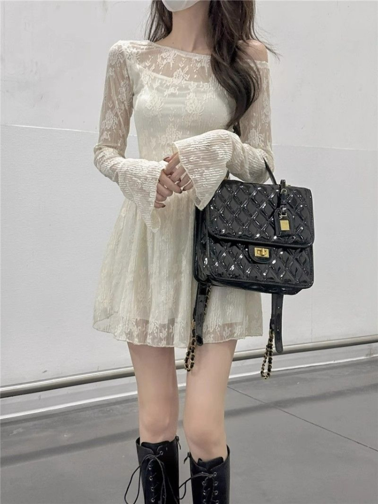 Robe en dentelle à manches longues pour femmes, Kpop complet, ample, tendance, courbe, Harajuku, épais, Style coréen, robes de vacances à la mode pour femmes