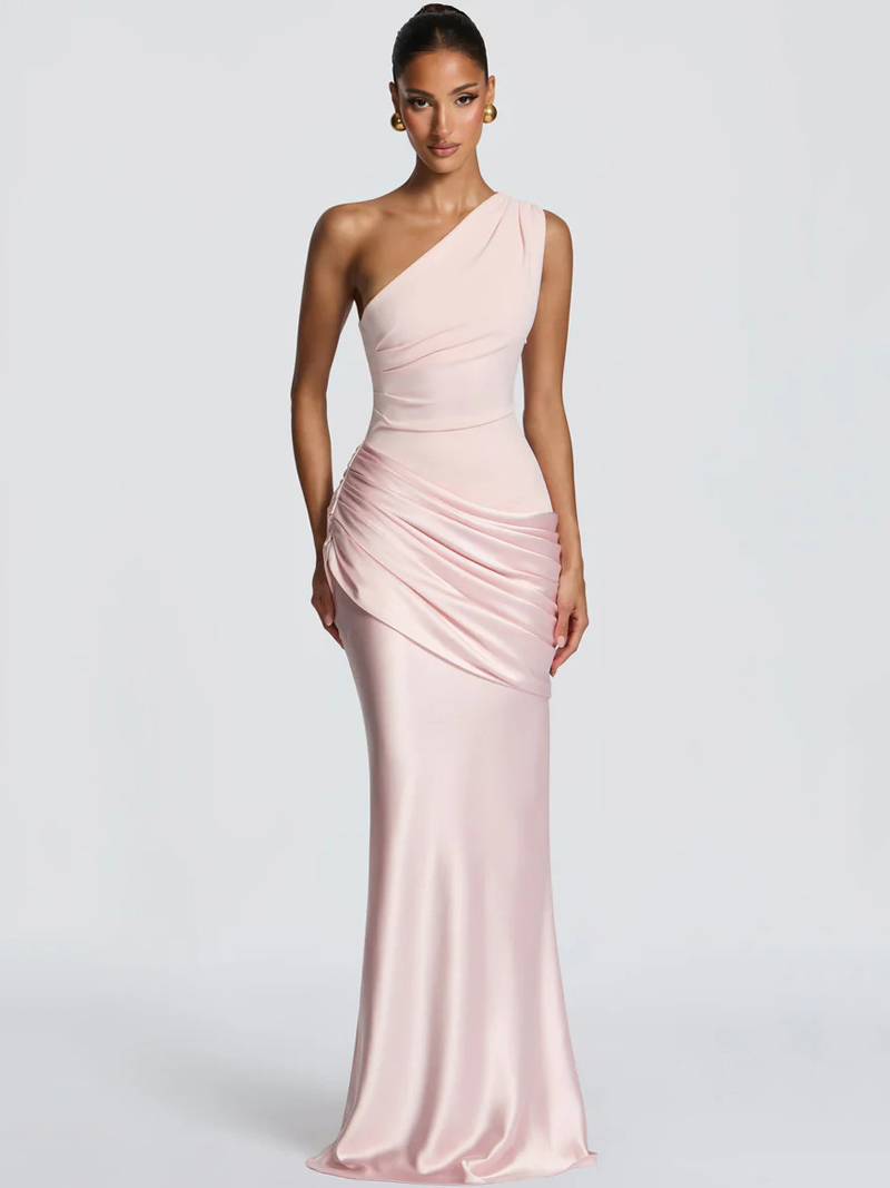 Nouvelle Robe de Soirée en Satin Patchwork 2026, Asymétrique à Une Épaule, Sans Manches, pour Bal de Promo et Fêtes, Robe Longue Sexy Froncée Moulante pour Femme