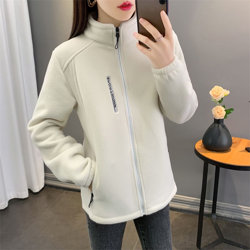 Manteau de sweat-shirt à manches longues pour femmes, cardigan zippé adt, manteau à col montant, sourire polaire réversible, décontracté, hiver