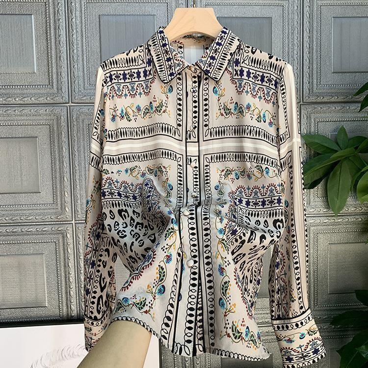 Chemise à manches longues imprimée InjRevers pour femme, haut ajusté, chemise Mulberry rétro, haute qualité, Y2K, nouveau