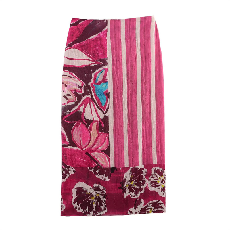 Jupe mi-longue en Satin de soie pour femmes, imprimée, tempérament élégant, à la mode et polyvalente, nouvelle collection printemps 2025 3666068