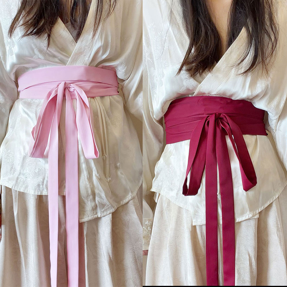 Ceinture Hanfu en tissu mousseline, ceinture large en satin de soie couleur unie, ceinture décorative en coton et lin avec nœud papillon