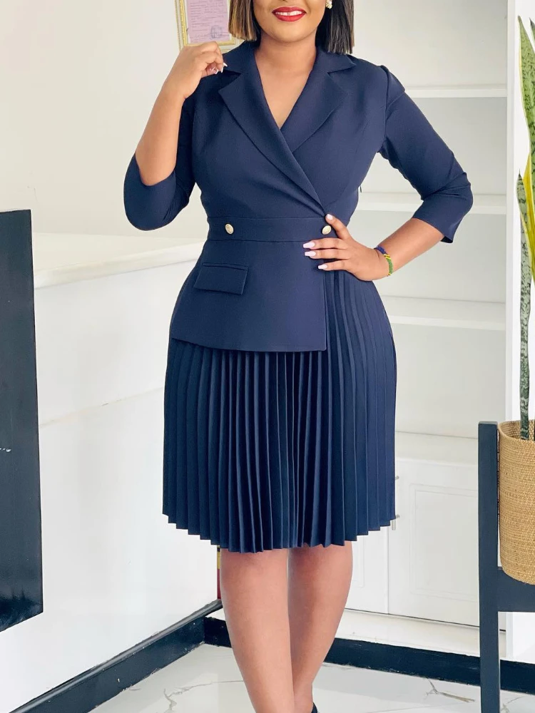 Robes élégantes pour femmes, blazer à col rabattu, plissé, modeste, bureau d'église, vêtements de travail pour dames, africain, mince, automne, nouveau
