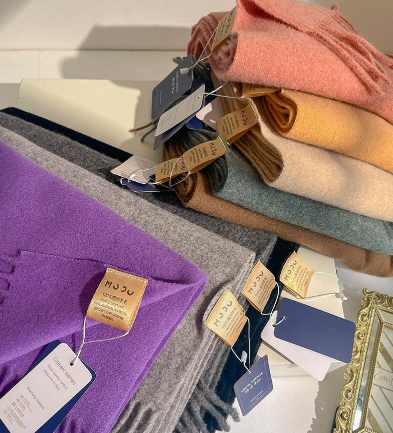 Mode 100% laine écharpe douce couleur unie écharpe pour les femmes polyvalent chaud hiver écharpe épaissir tricoté châle Simple gland foulards