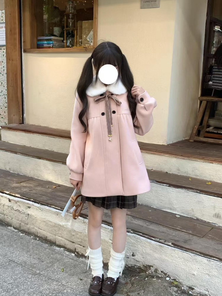 Manteau en laine à manches longues pour femmes, Style Preppy japonais, ample, de styliste, élégant, doux, Kawaii, vêtements Vintage