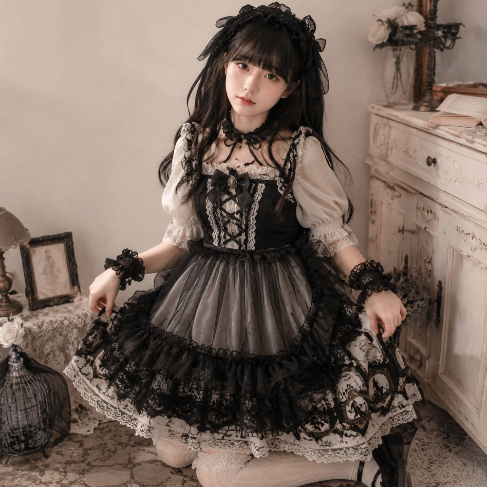 Nouveau Châle Court Lolita Créatif Blanc et Noir en Dentelle et Tulle à Volants, Cape Princesse Transparente Ouverte sur le Devant, Style Français, pour Femme
