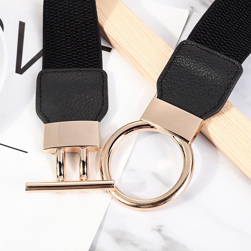 Ceinture élastique fine pour robes pour femmes, ceinture fine rétro extensible avec boucle dorée