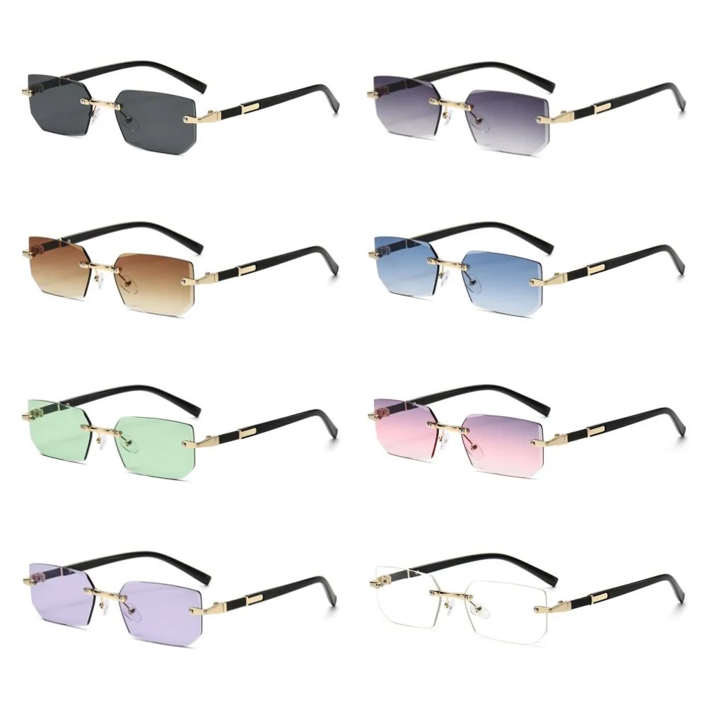 Lunettes de soleil tendance sans monture pour hommes et femmes, lunettes de soleil rectangulaires sans cadre, lunettes de soleil rétro UV400, lunettes de soleil pour voyages d'été