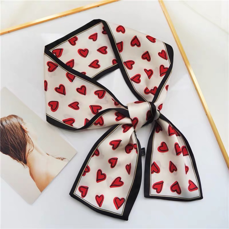 2025 coeur amour écharpe femmes mignon cheveux cravate bande foulard poignet rubans mode tête cou soie Satin sac écharpes longue écharpe en soie