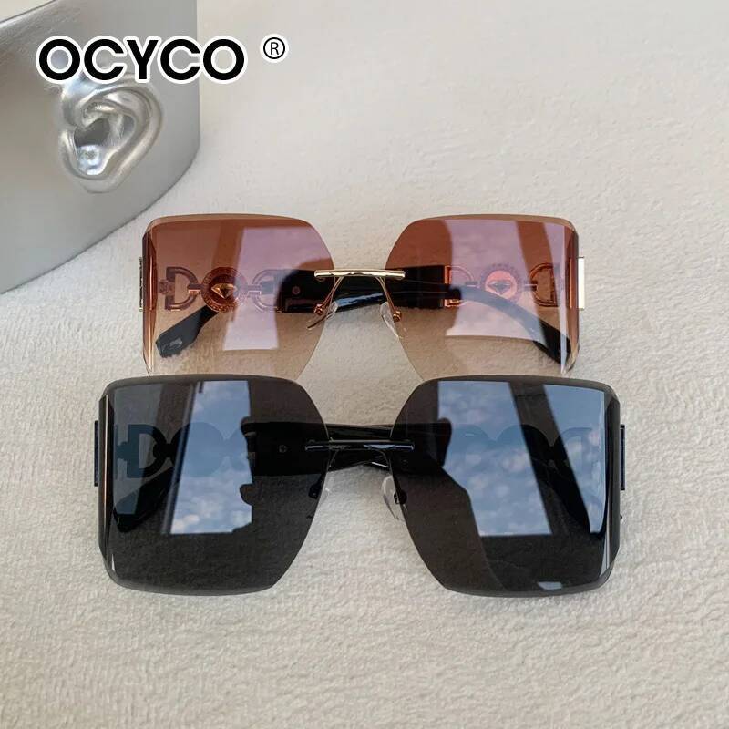 Steampunk – lunettes de soleil carrées sans bords pour hommes et femmes, marque de luxe de styliste en métal, nuances incurvées élégantes, UV400, 2025