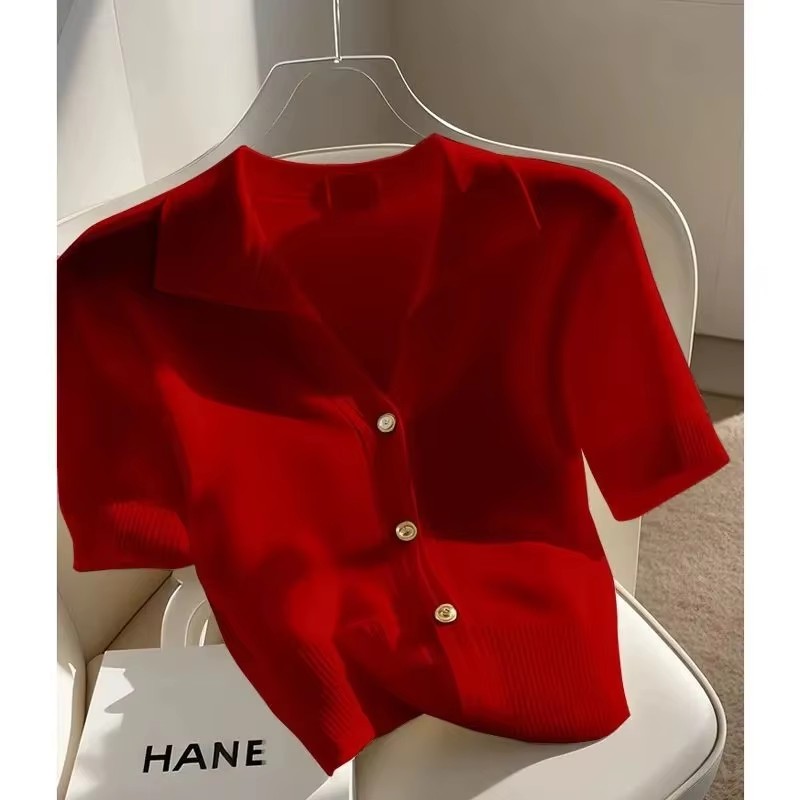 Cardigan à manches courtes pour femme, T-shirt tricoté, décontracté, assorti avec tout, ample, nouvelle collection été 2025