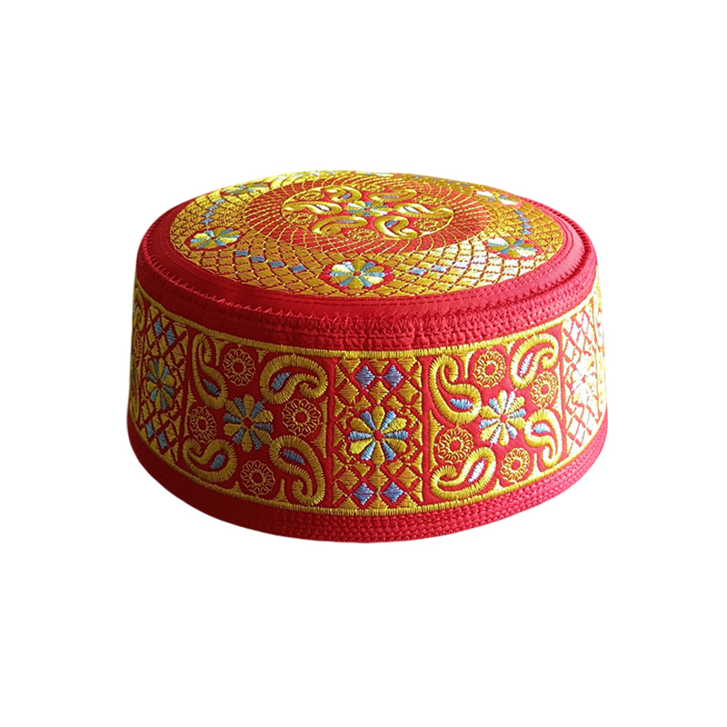 Chapeau plat brodé ethnique pour enfants, accessoire de costume, chapeau de prière musulman, hijab islamique, casquettes de prière turques arabes pour l'Aïd