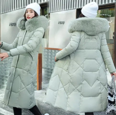 Nouvelle Veste d'Hiver Femme 2026 Mi-longue Tendance Slim Col Fourrure Épaisse en Coton Manteau Élégant Gris Parka Vêtements Femme