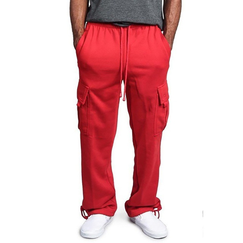 Pantalons de survêtement pour hommes, coupe droite, jogging pour le sport et le Streetwear, ample, surdimensionné, avec cordon de serrage, pantalons longs multi-poches