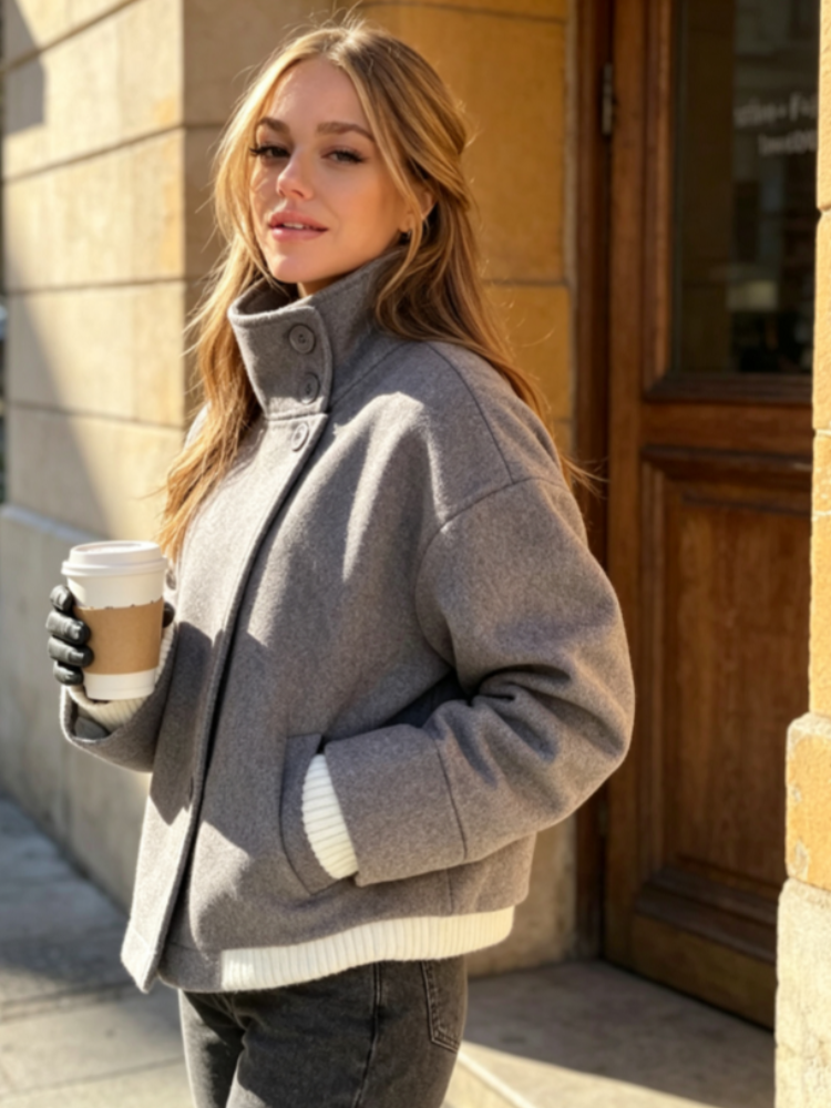 Veste Femme Tendance Col Montant Simple Boutonnage Style Mao Ni Décontractée Nouvelle Collection Printemps Automne 2026 Vêtements Femme Style Urbain