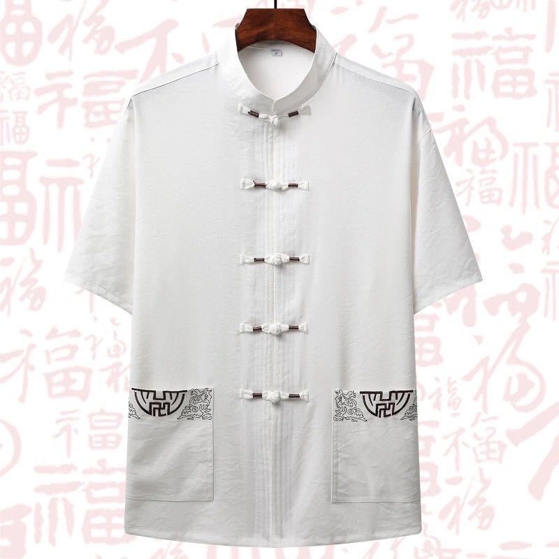 Ensemble de vêtements traditionnels chinois pour hommes, uniformes de chapelle Tai, uniformes de Kung Fu, lin, manches courtes, broderie, olympiques chinois décontractés